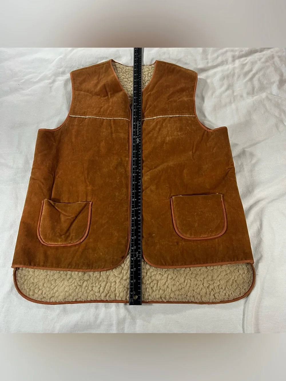 Sherpa-Lined Brown Suede Vest - Men's Zip Front
